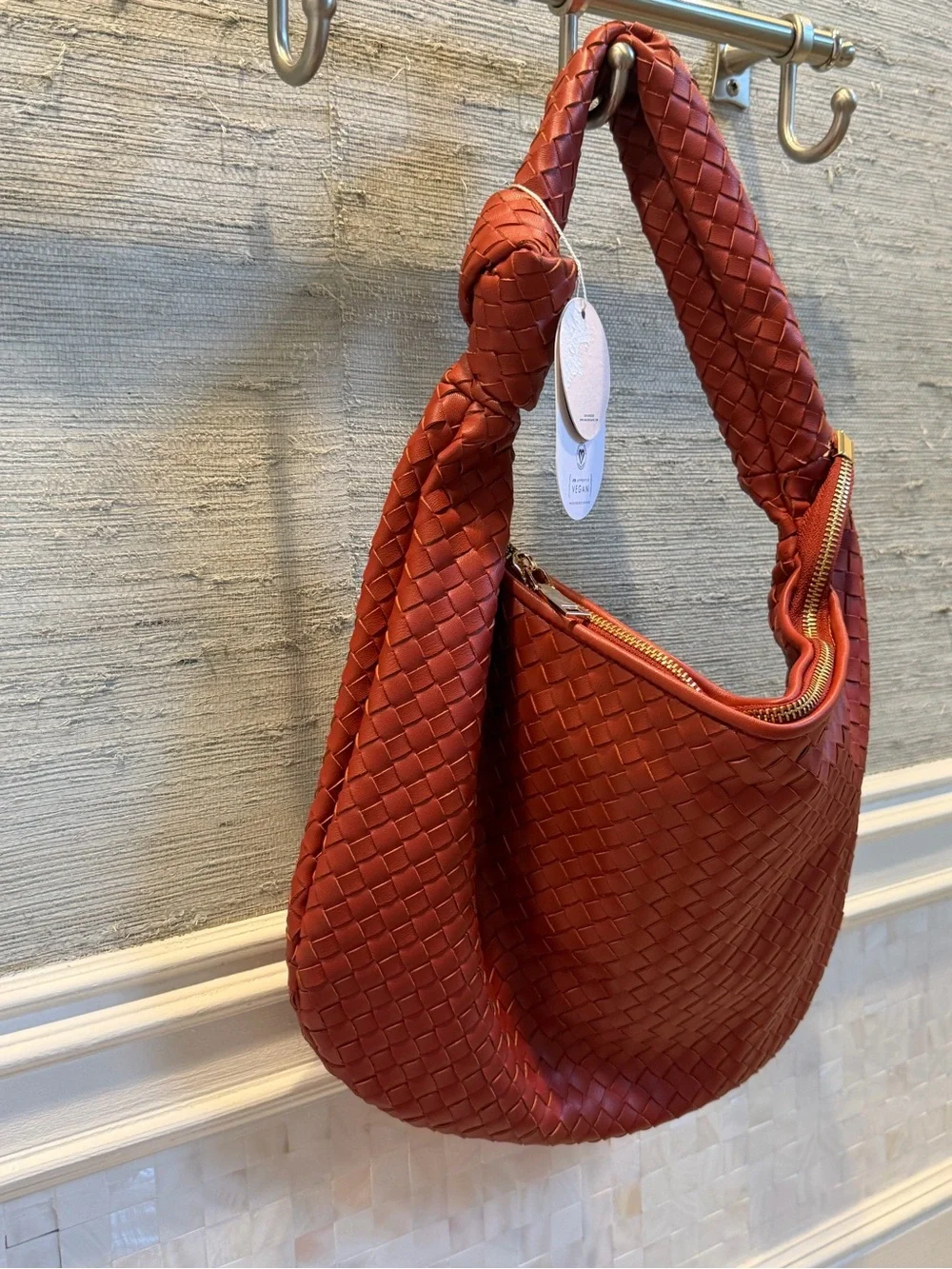 NWT neeAnthropologie melie Bianco Brigitte satchel woven knot bag tomato orange